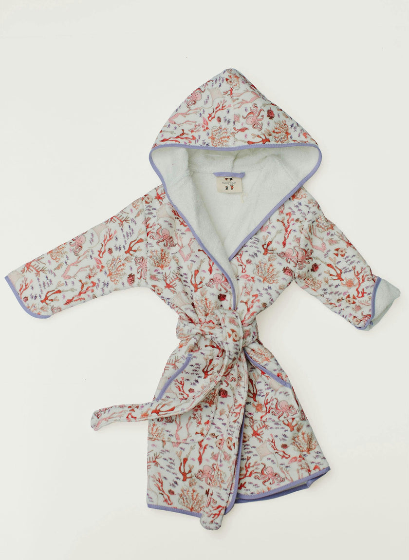 Organic Children’s Bathrobe – Rosy Coral Reef