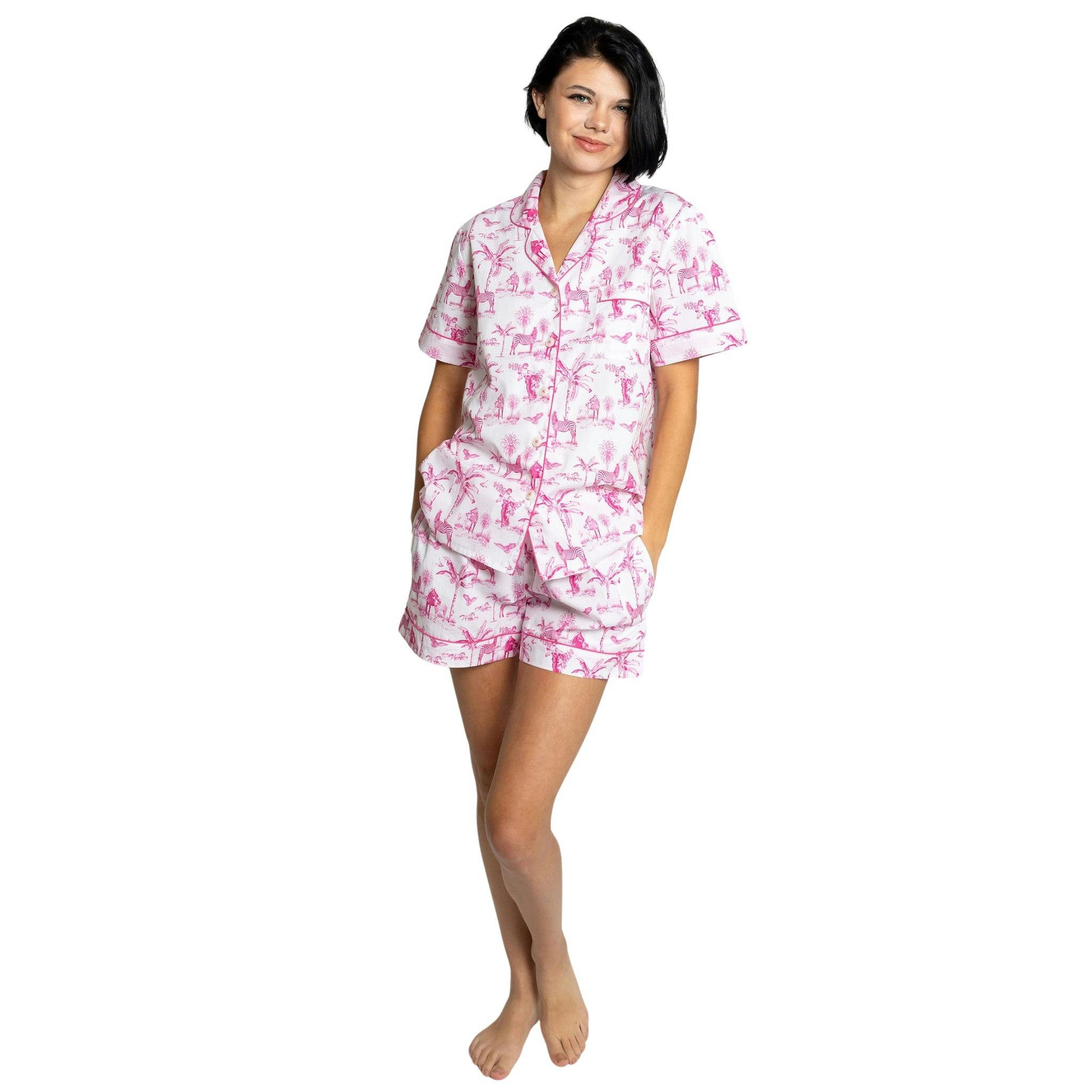 Women's Skydog Toile Pink Short PJ Set - Organic Cotton Poplin