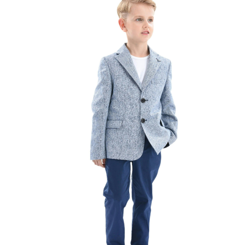 Blue Tweed Peak Lapel Blazer