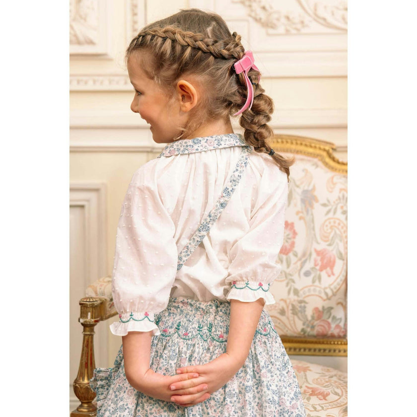 Marie Blue Floral Smocked Skirt Blouse Set