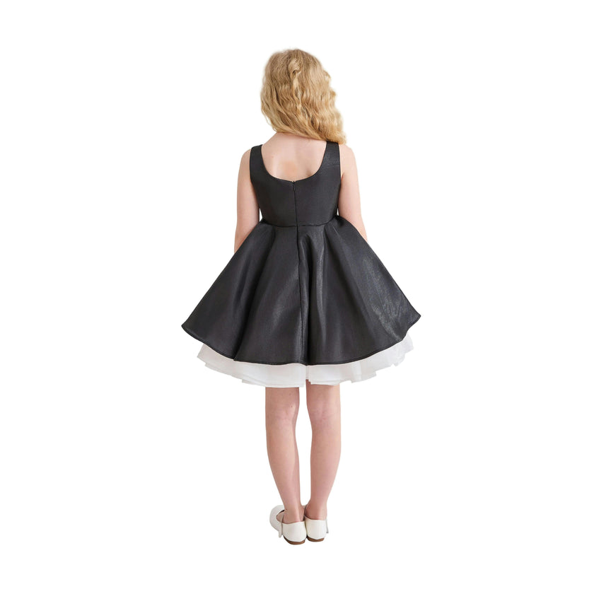 Black Lucienne Satin Bow Dress