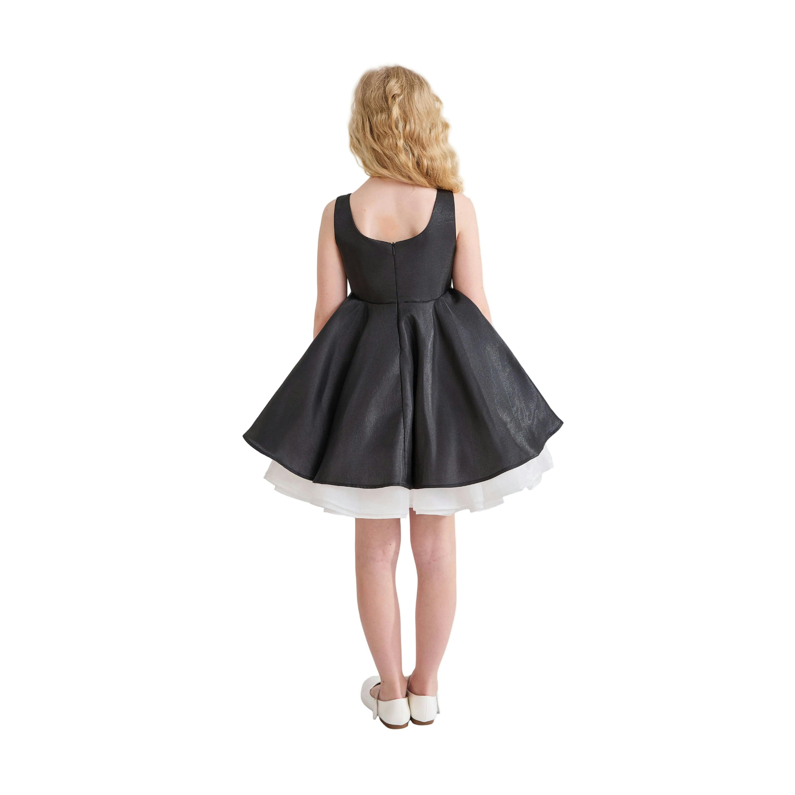 Black Lucienne Satin Bow Dress
