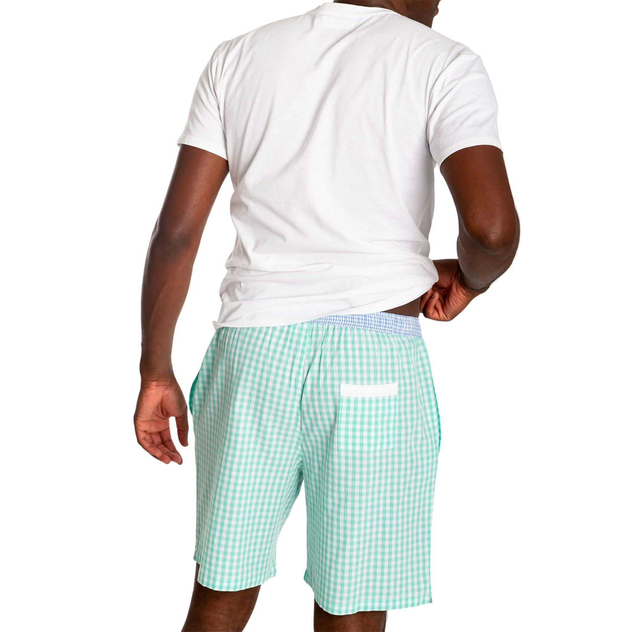 Men's Hepburn Gingham Mint Sleep Shorts - Organic Cotton Poplin