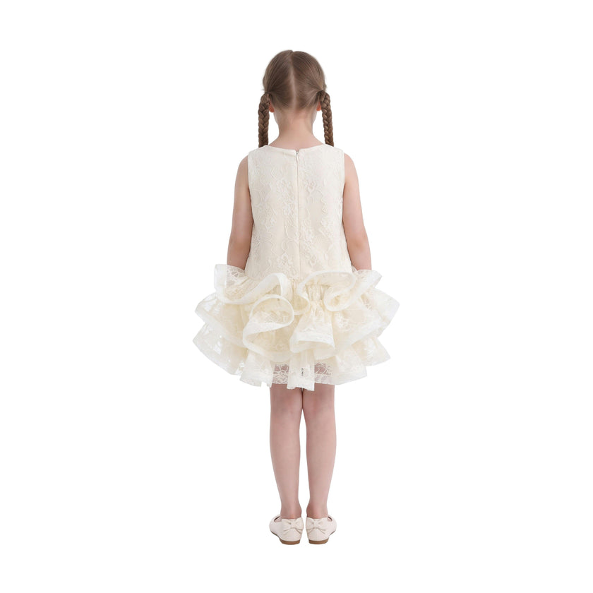Cream Yelena Lace Ruffle Dress