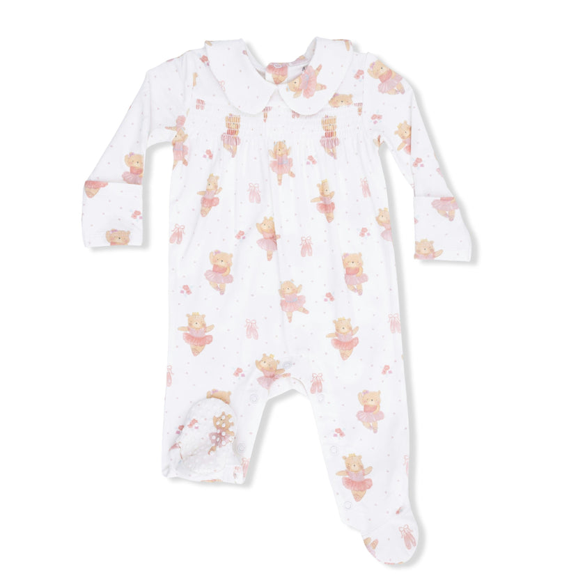 Teddy Bear Ballerina - Smocked Peter Pan Snap Footie
