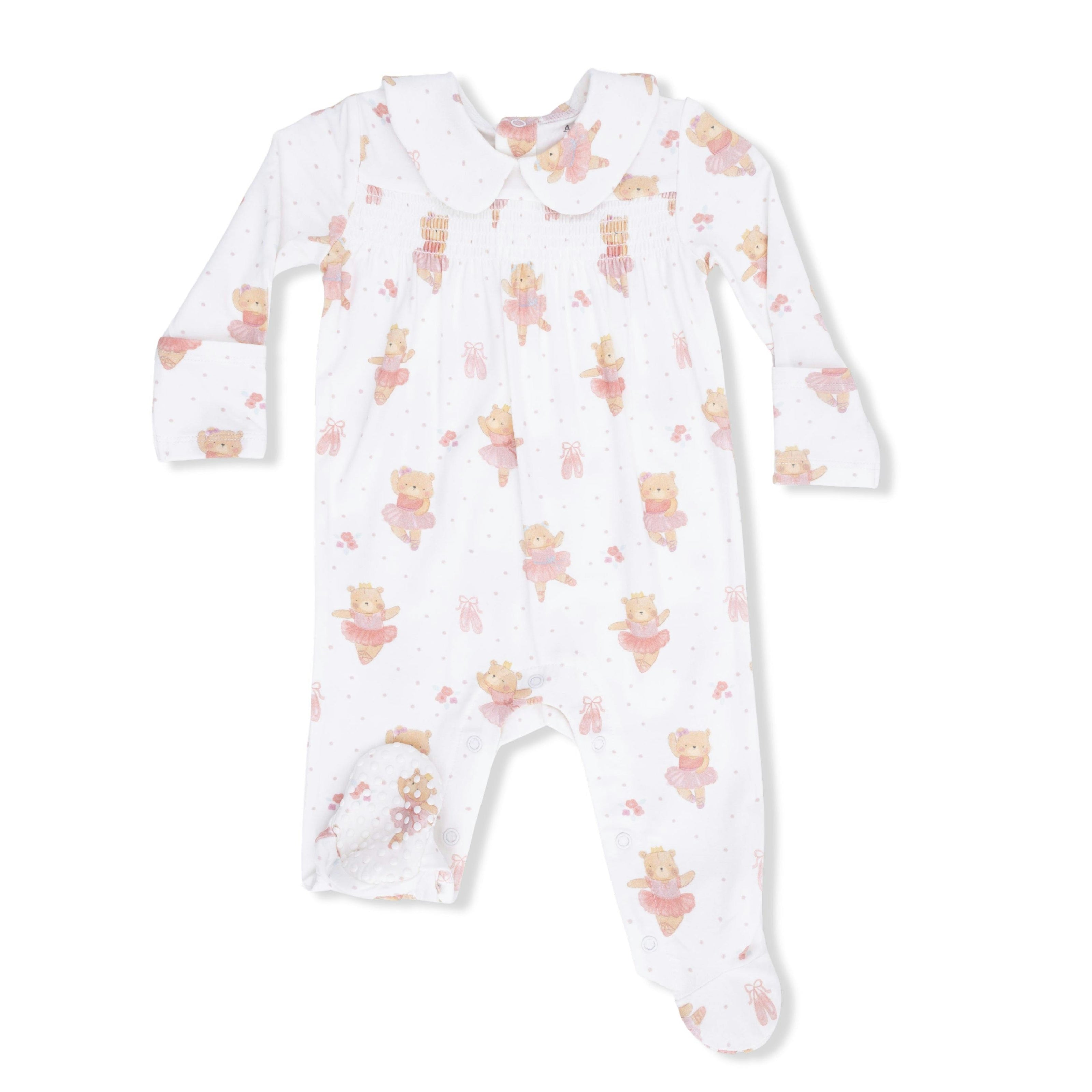 Teddy Bear Ballerina - Smocked Peter Pan Snap Footie