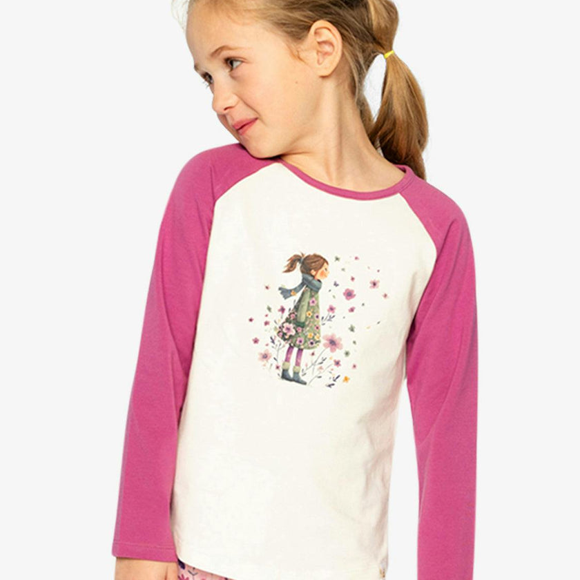 Raglan Organic Cotton T-Shirt Pinkish Violet And White