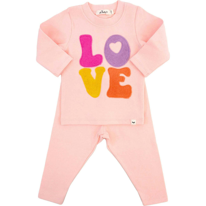 Cotton Candy LOVE Terry Applique Two Piece Set