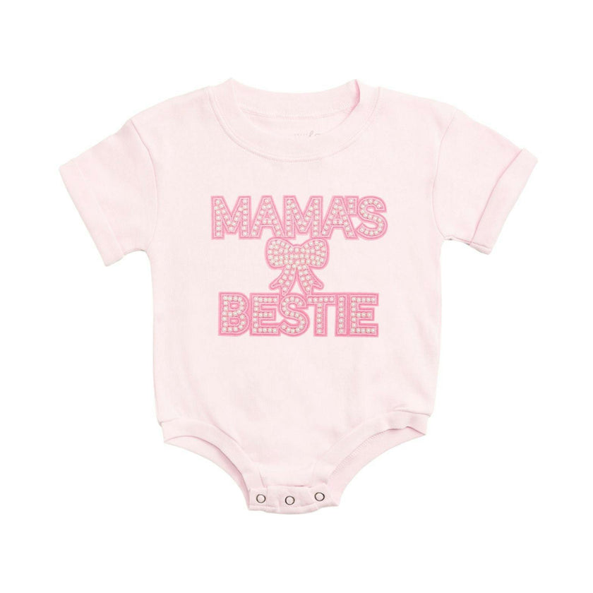 Mama's Bestie Pearl Patch Short Sleeve Romper - Ballet