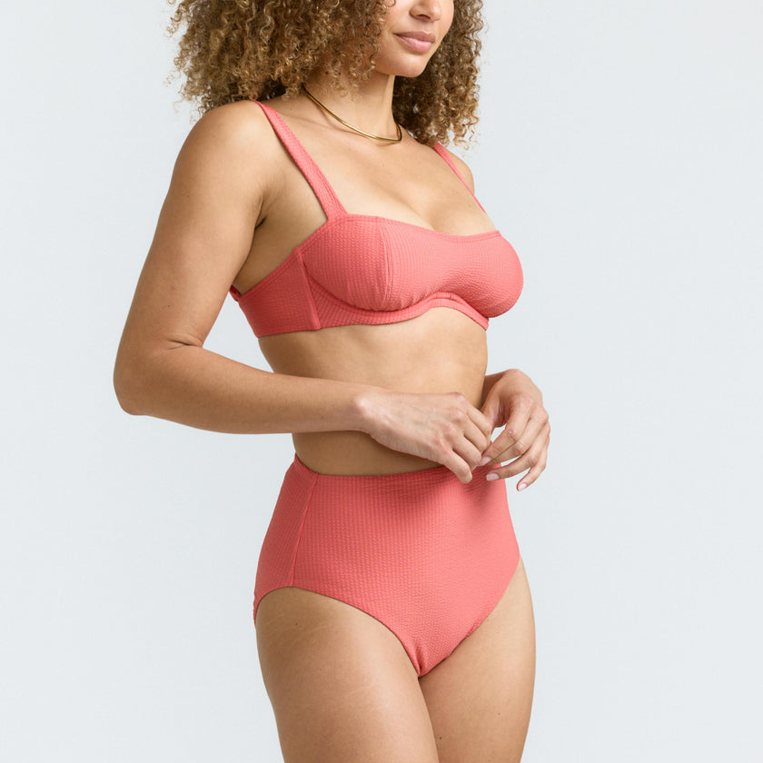 women's sailor red seersucker high waisted bikini bottom