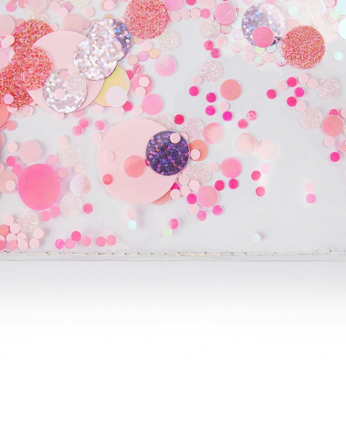 Packed Party Work Party Confetti Multi-Use Desk Mat - 13x18 Inch Clear Vinyl Pink Confetti Desk Mat with Gold Foil Detail for Desks and Keyboards