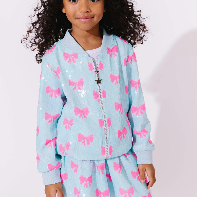 Pretty in Bows Sequin Bomber