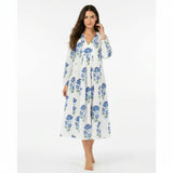 St Barth Womens Kaftan Blue Lotus Block Print, Blue Lotus Block Print