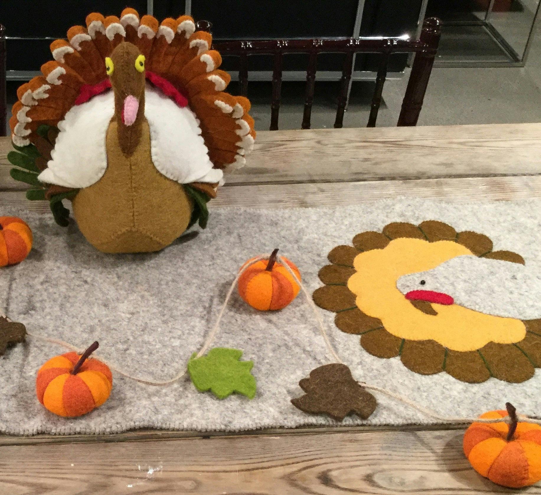 Hand Felted Wool Thanksgiving Turkey Table Runner - 16