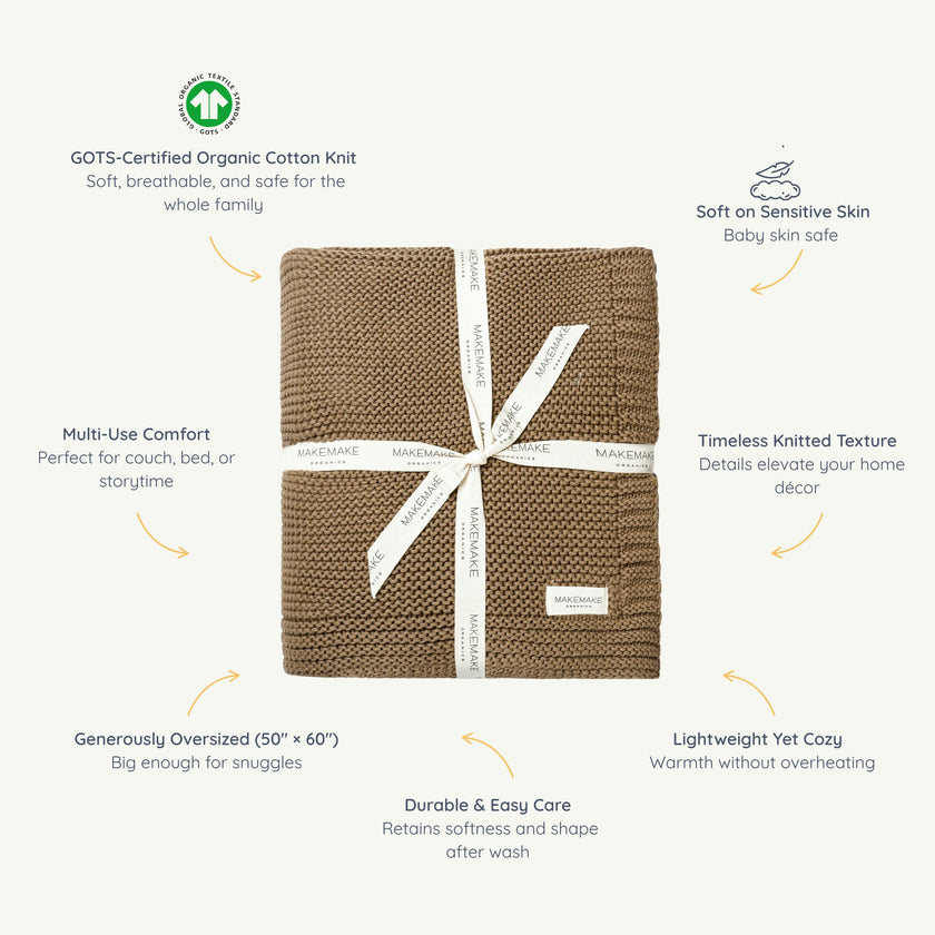 Organic Knit Throw Blanket - Brown