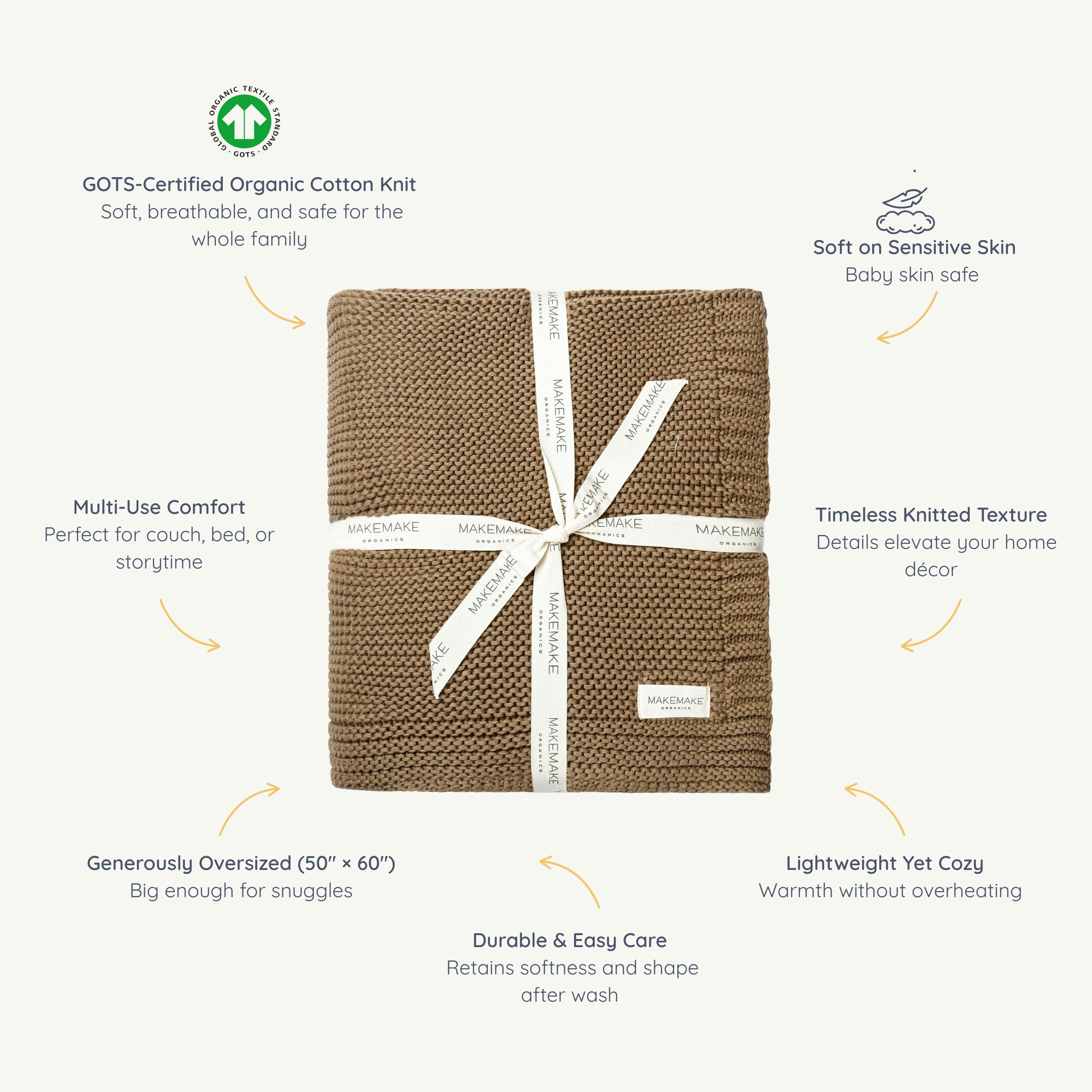 Organic Knit Throw Blanket - Brown