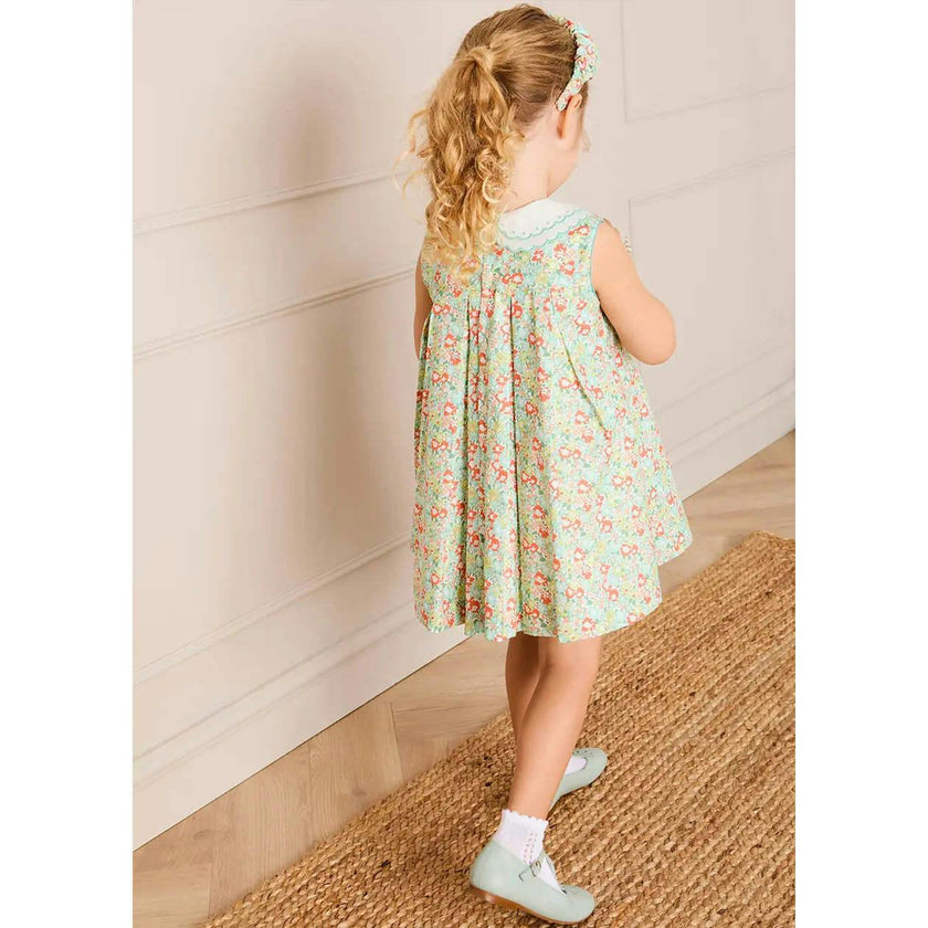 Mabel Floral Layered Scallop Collar Trapeze Dress in Green (12mths- 10yrs)