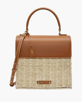 Medium Insulated Hand-Woven Wicker Lunchbox, Natural & Brown