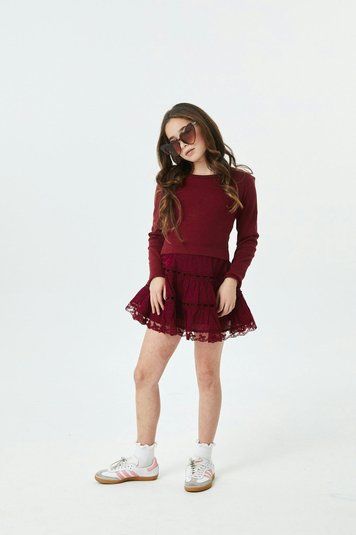 Bea Merlot Ribbed Long Sleeve