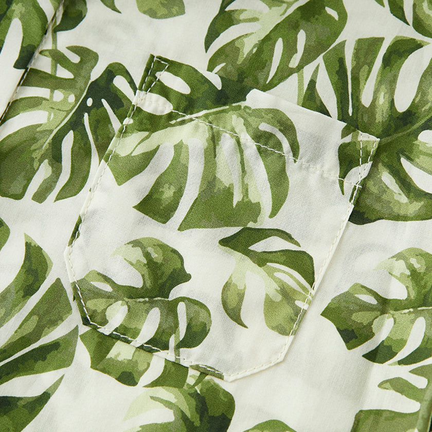 Island Leaf Collar Button-Up Shirt and Shorts Set