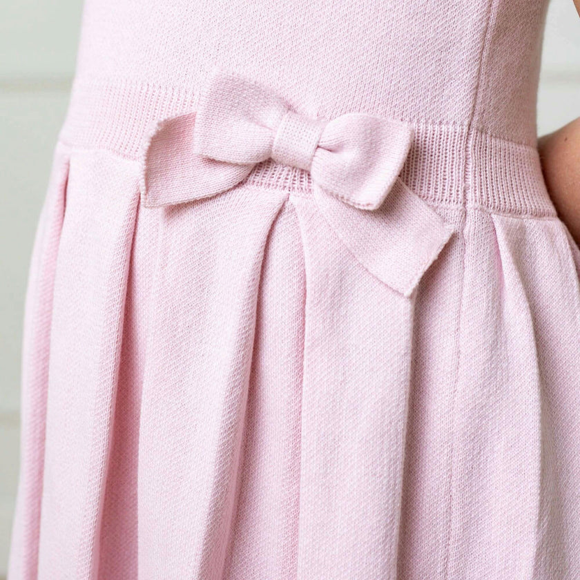 Organic Sleeveless Pleated Sweater Dress with Bow, Pink