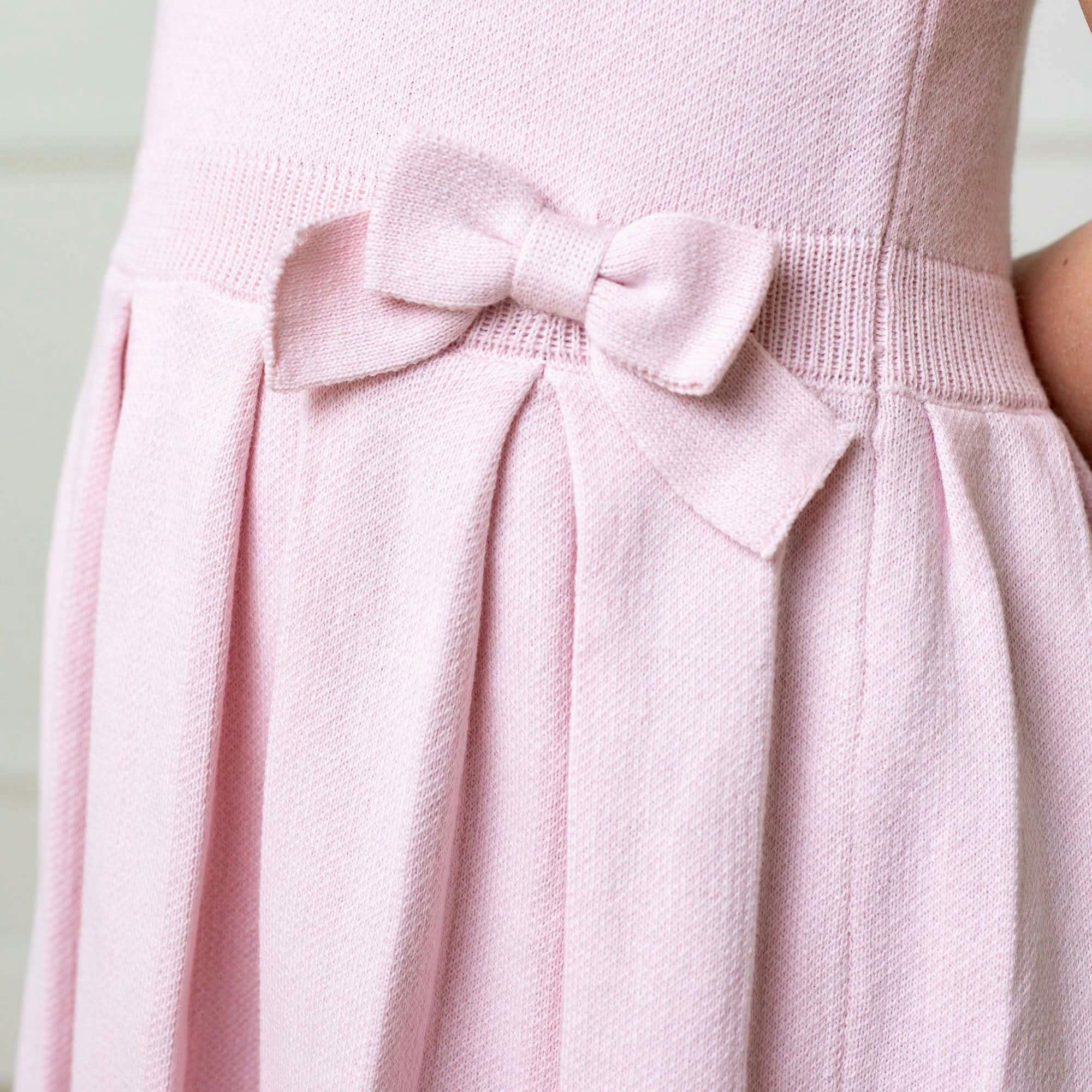 Organic Sleeveless Pleated Sweater Dress with Bow, Pink