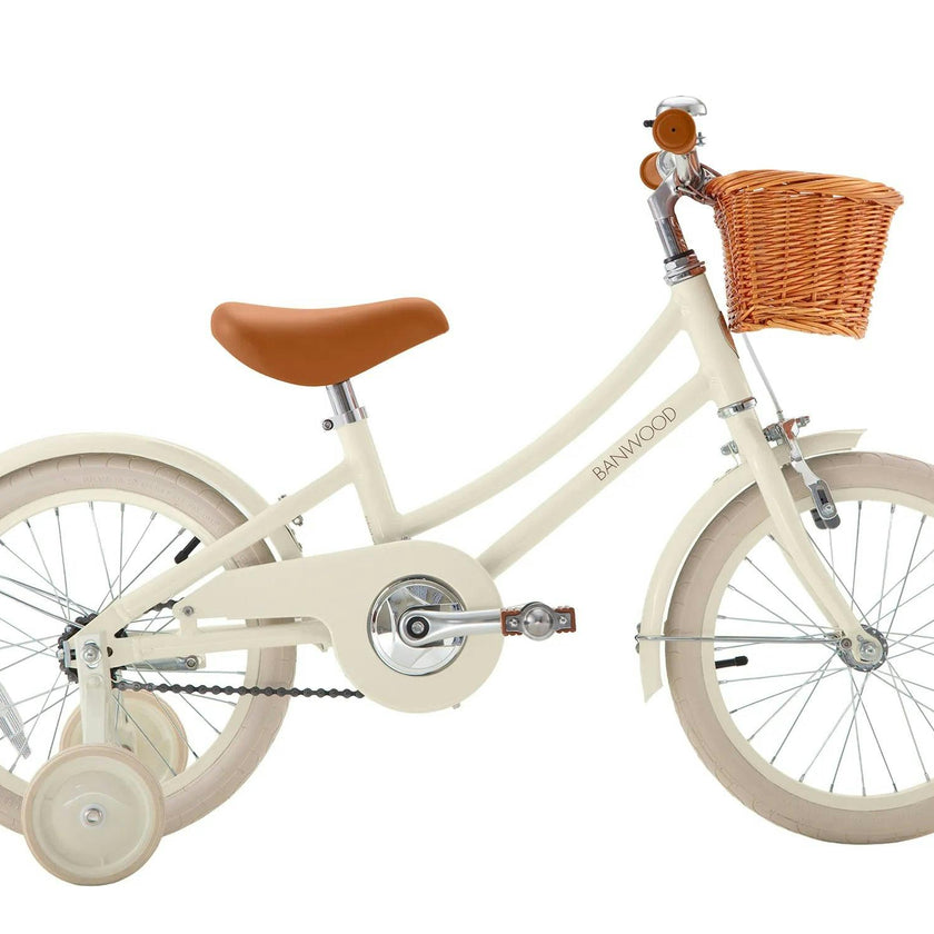 Banwood Classic 16 Inch Kids Bike Cream — Pedal Bicycle with Training Wheels Ages 4-7