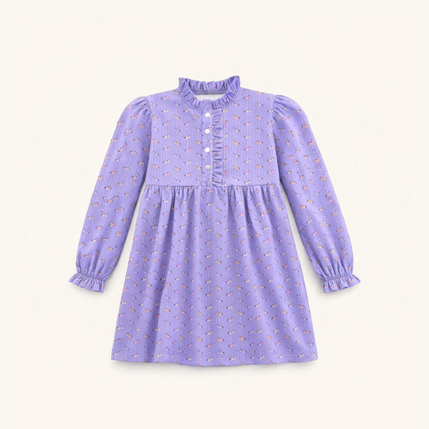 Pima Cotton Ruffle Dress in Purple Carousel