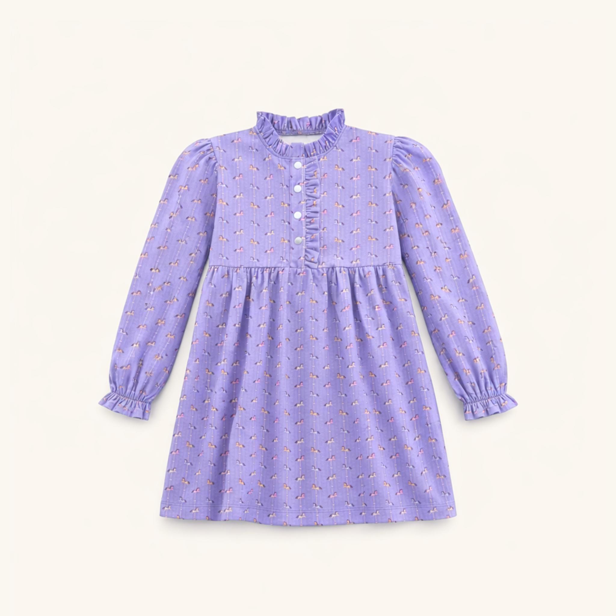Pima Cotton Ruffle Dress in Purple Carousel