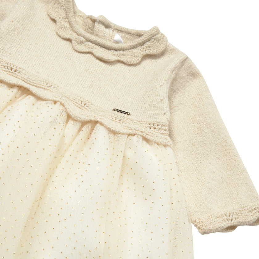 Champagne Tricot & Tulle Dress