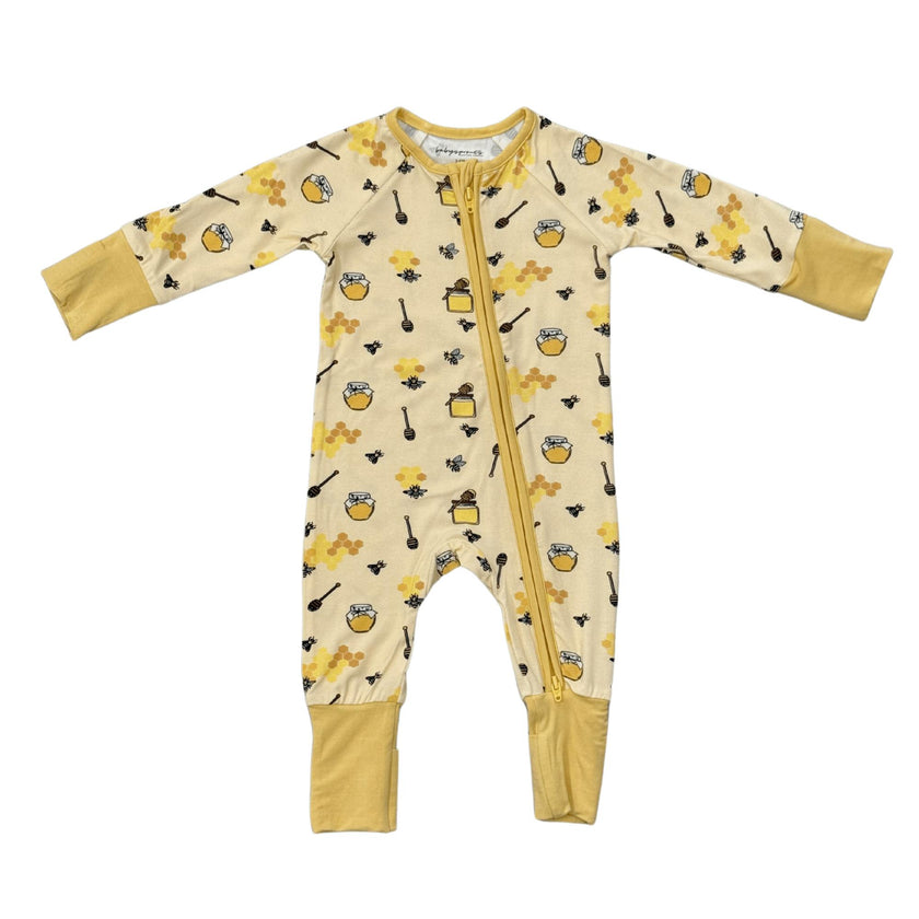Baby Girl Long Sleeve Zip Romper in Honey Bees