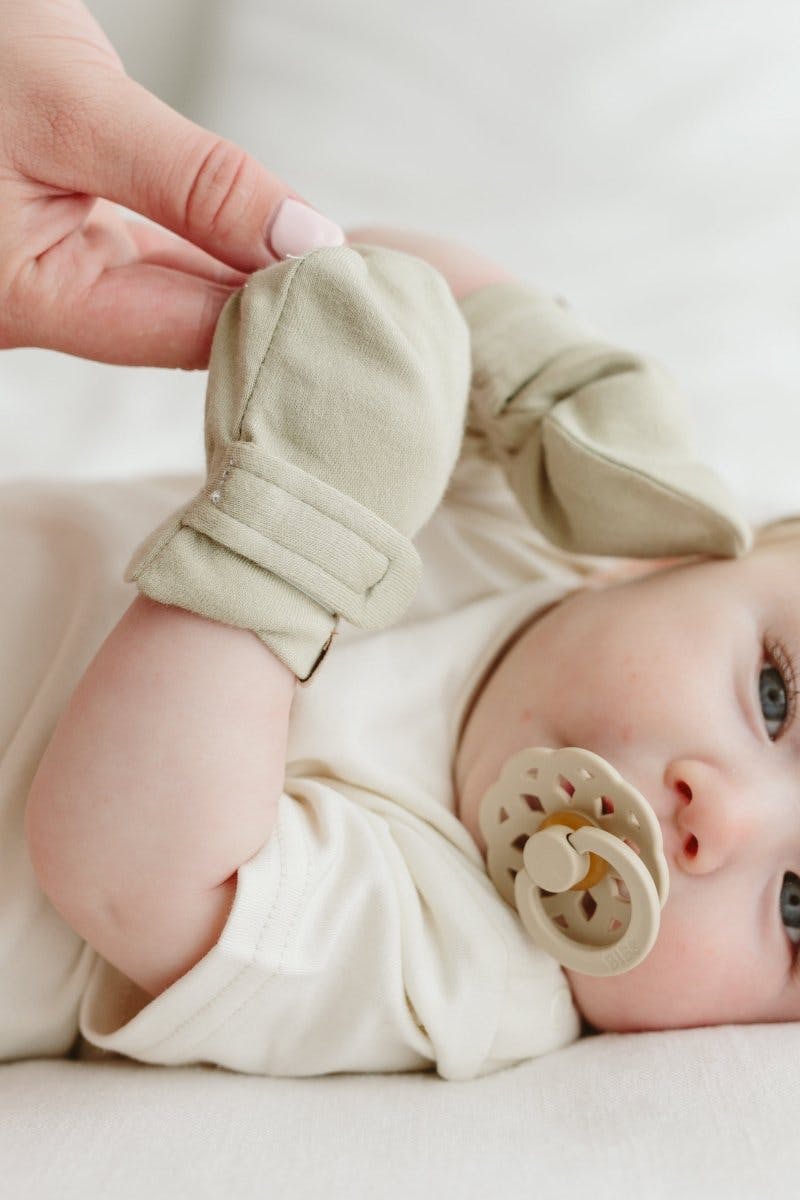 STAY ON 3-PACK MITTS | MOSS + TERRAZZO + SANDSTONE — Bamboo Organic Cotton Blend, 0–6M