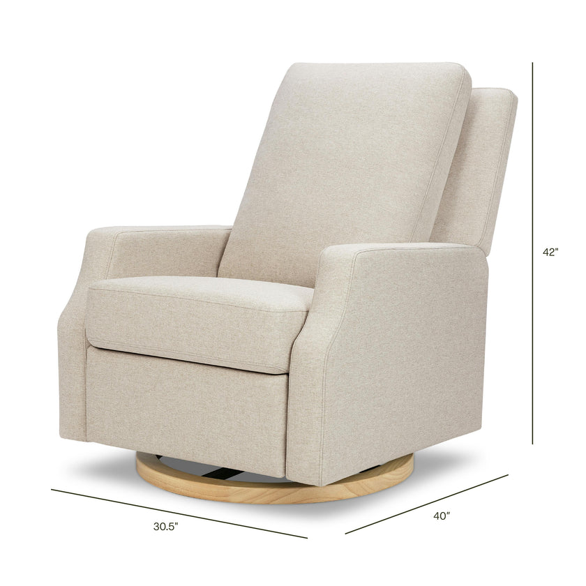 Crewe Electronic Recliner and Swivel Glider in Eco-Performance Fabric | Water Repellent & Stain Resistant in Performance Beach Eco-Weave with Light Wood Base