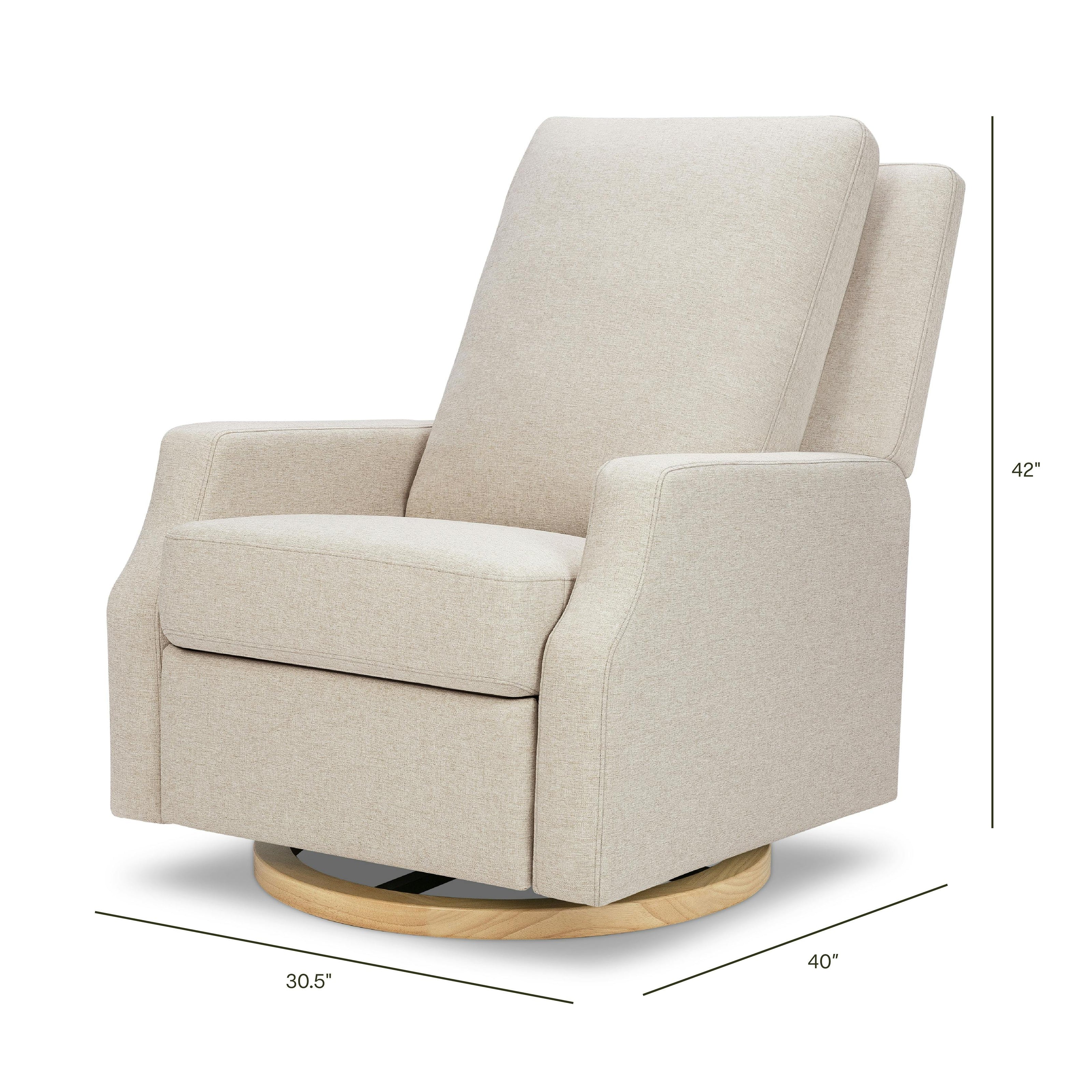 Crewe Electronic Recliner and Swivel Glider in Eco-Performance Fabric | Water Repellent & Stain Resistant in Performance Beach Eco-Weave with Light Wood Base