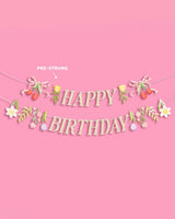 Floral Birthday Banner - gold glitter banner