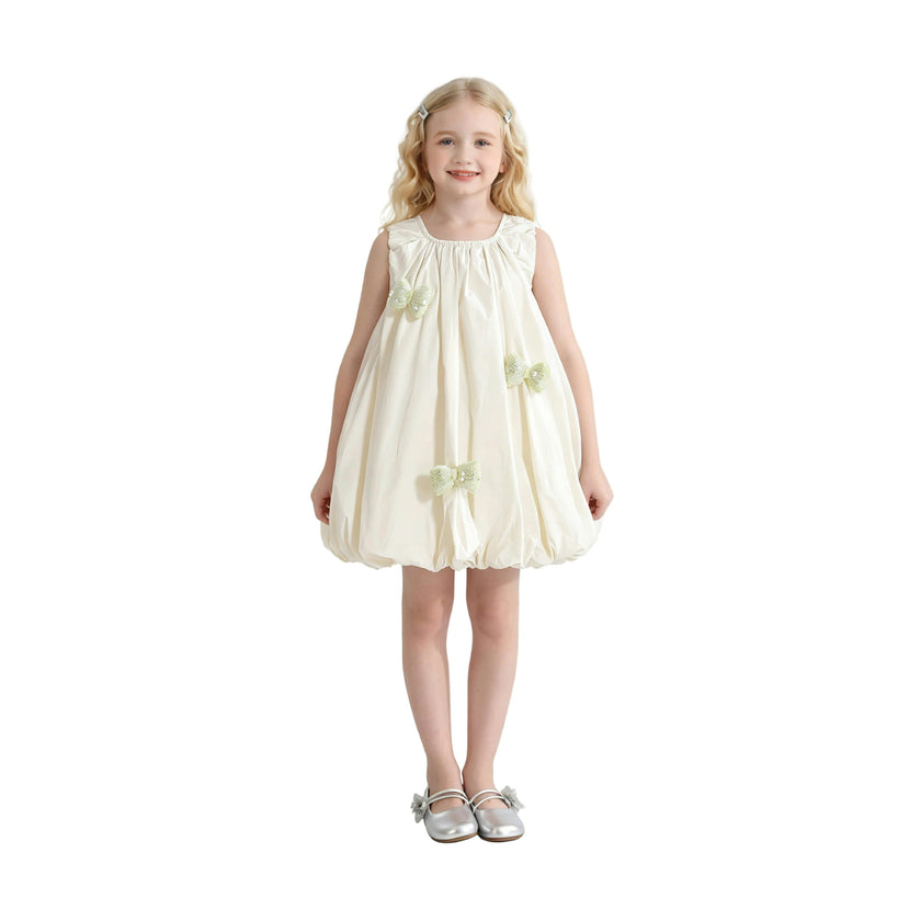 Cream Annalise Sequin Bow Balloon Dress