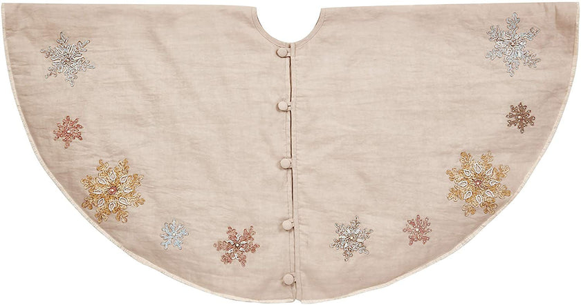 Handmade Pastel Snowflakes Linen Christmas Tree Skirt Natural 60"