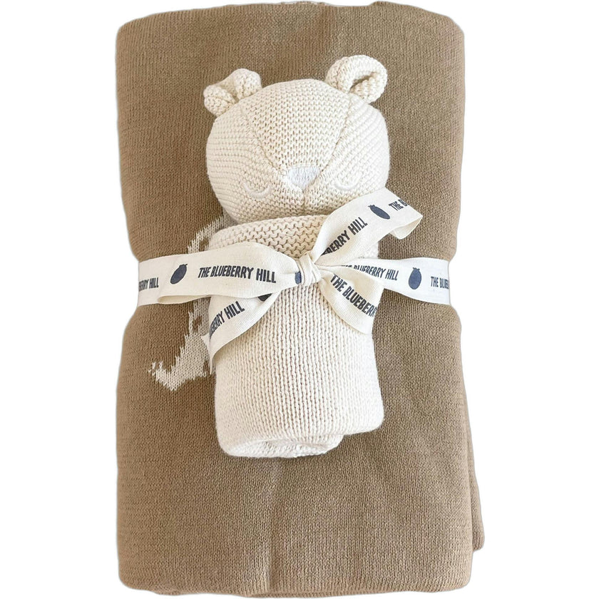 Honey Bear Blanket and Lovey Baby Gift Set - Cream