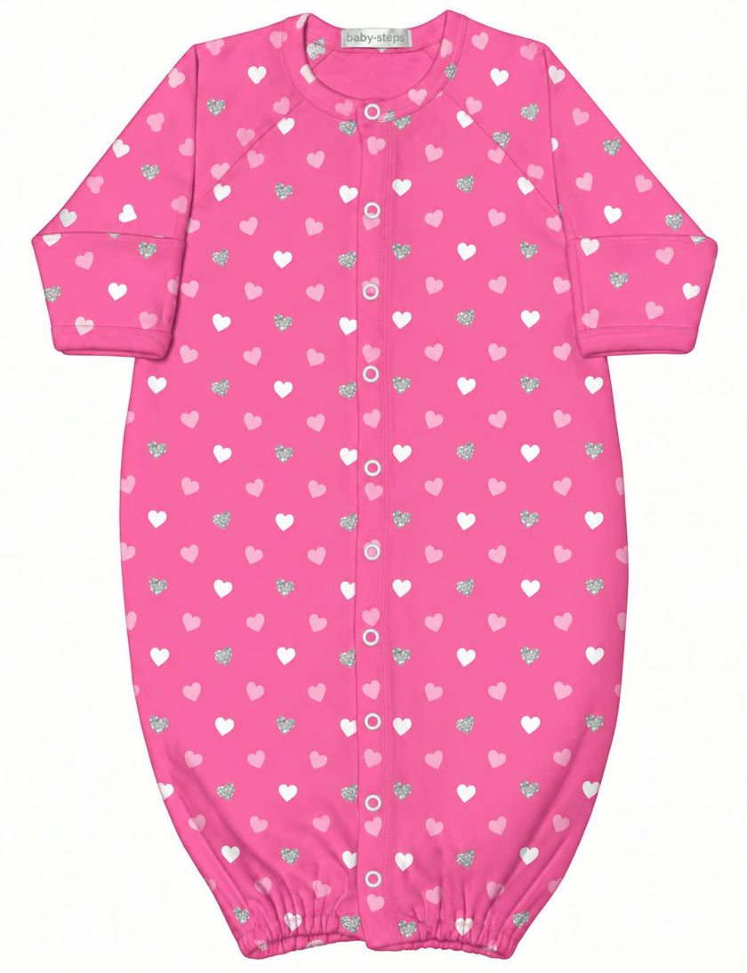 Baby Converter Gown - Pink Glitter Hearts