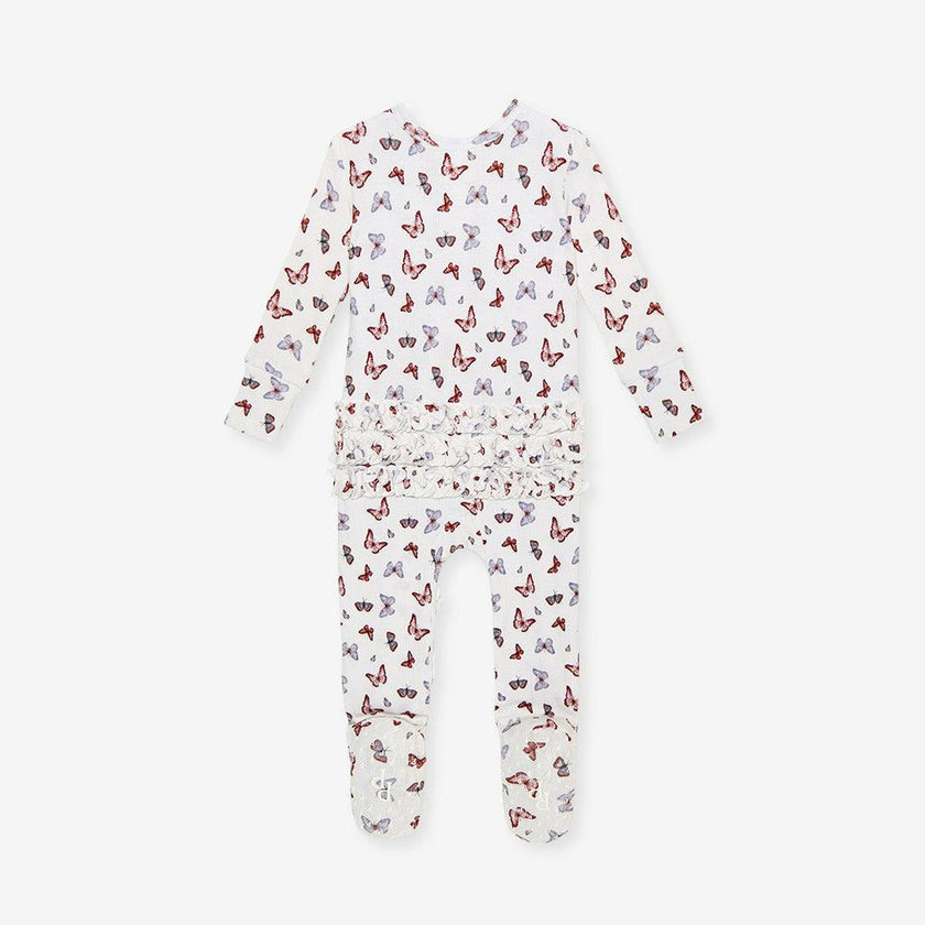 Joan Pointelle Footie Ruffled Zippered One Piece