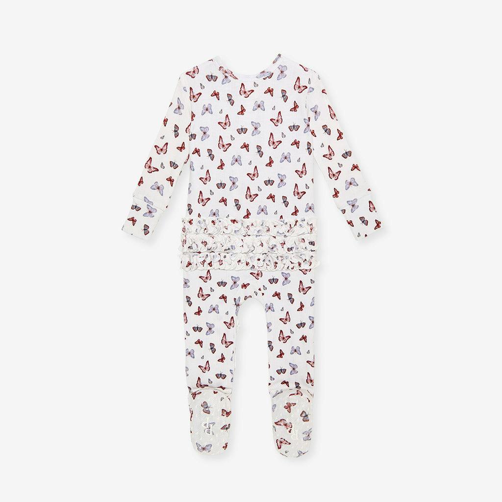Joan Pointelle Footie Ruffled Zippered One Piece