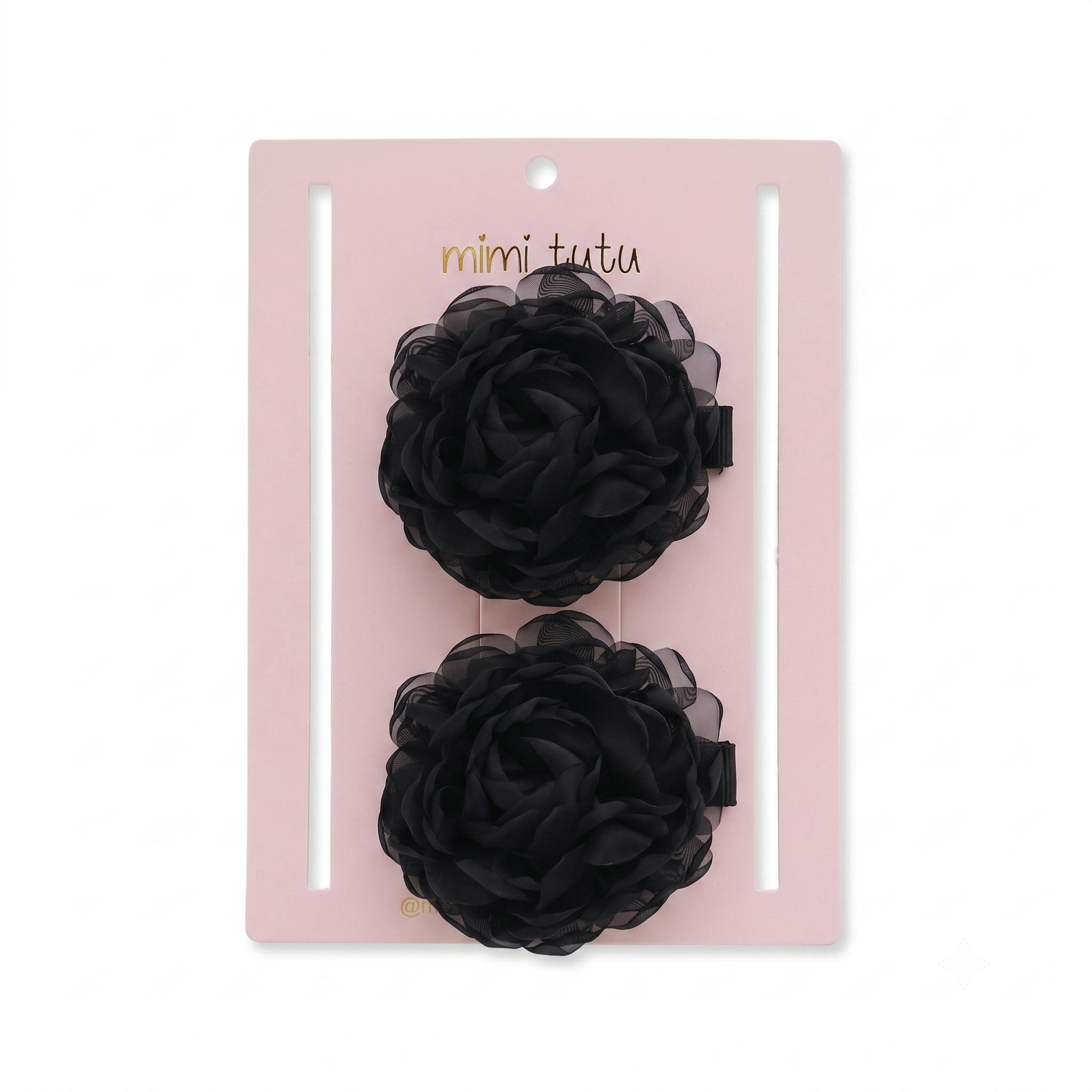 Black Tulle Flower Hair Clip Duo