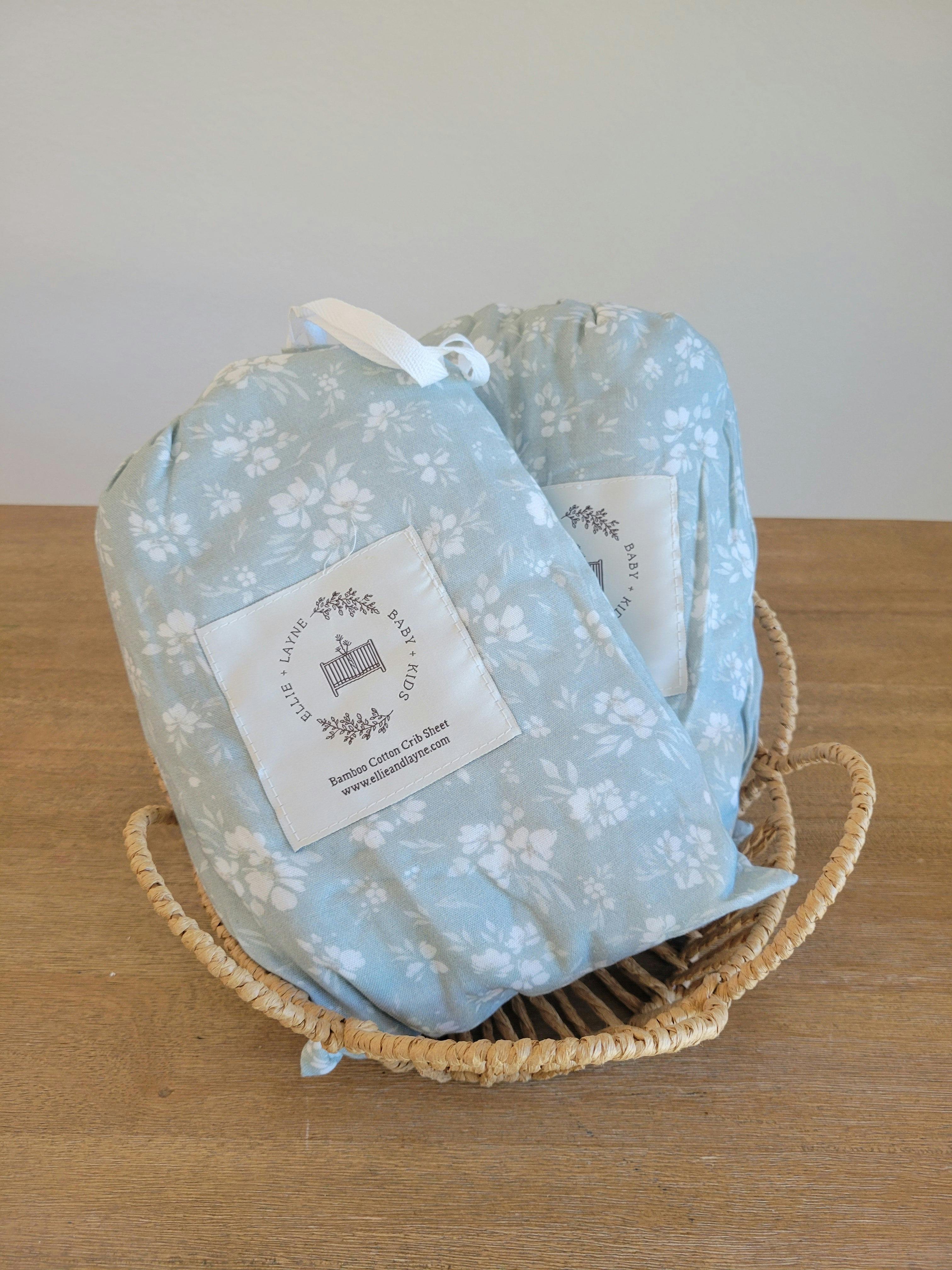 Daphne Icy Blue Floral Muslin Crib Sheet