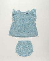 Vicky Baby Dress & Bloomer Set - Tonal floral blue print
