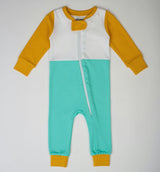 Long Sleeve Sunny Teal Zip Romper
