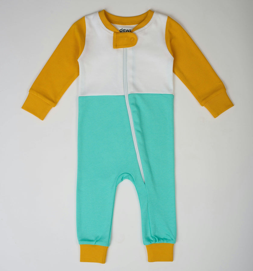 Long Sleeve Sunny Teal Zip Romper