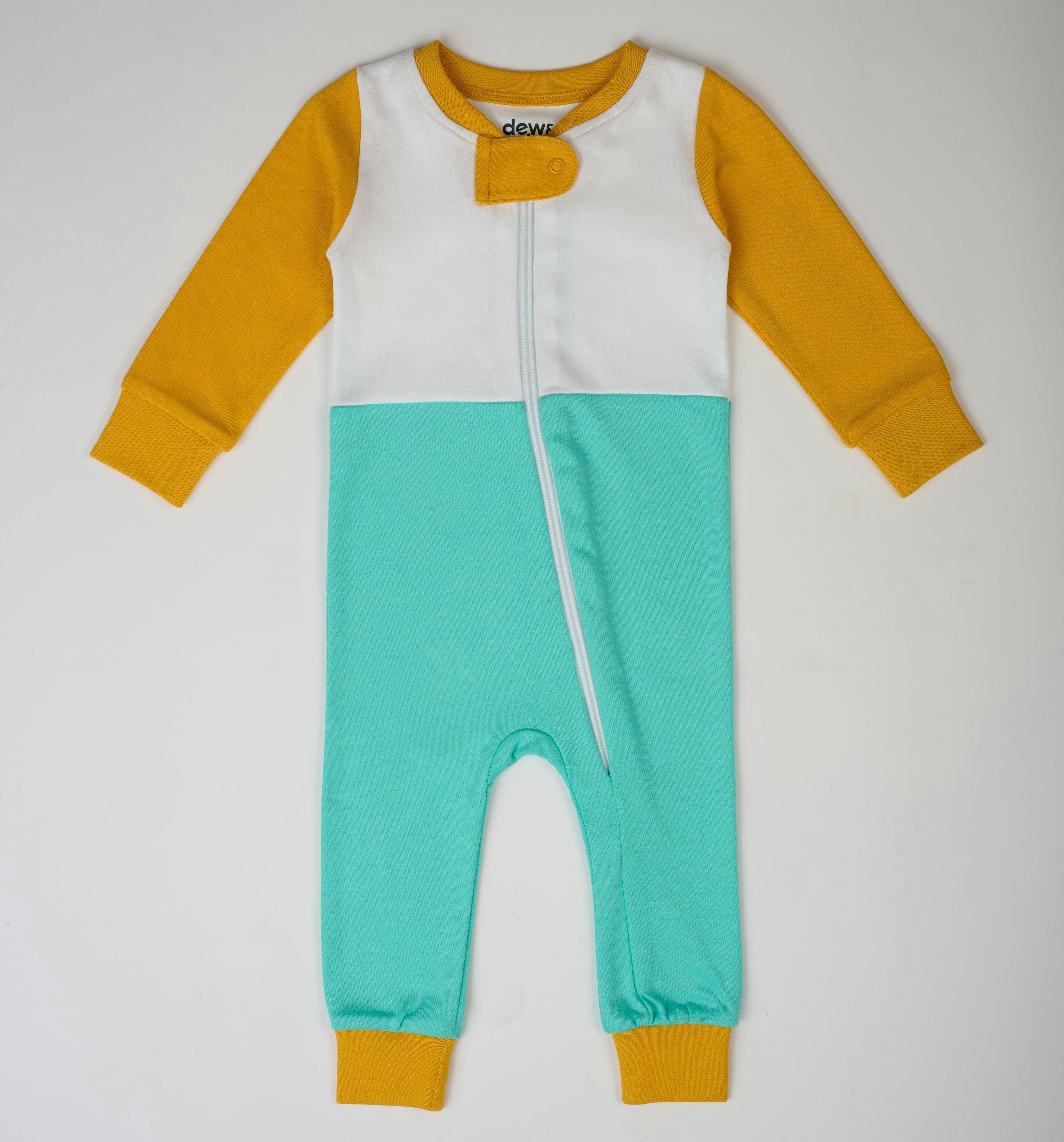 Long Sleeve Sunny Teal Zip Romper