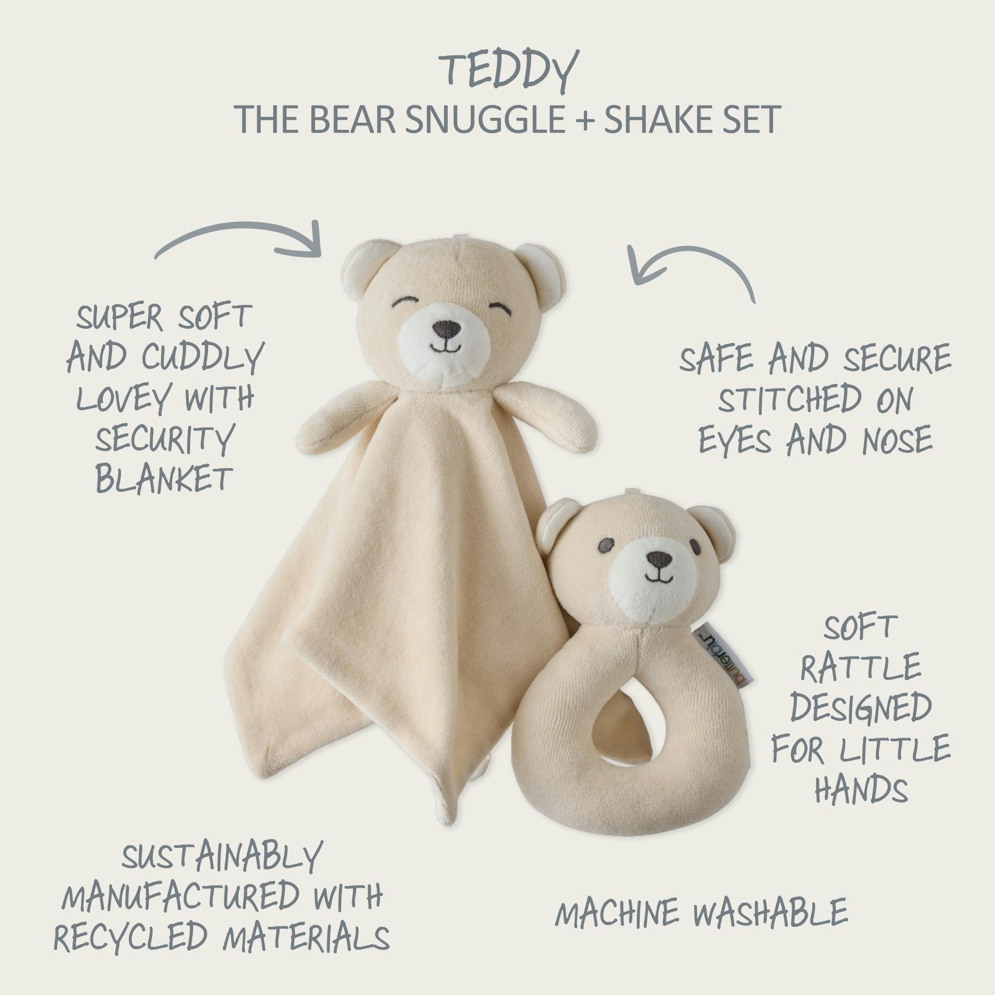 SNUGGLE + SHAKE - Baby Lovey Security Blanket Toy and Rattle Set