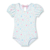 Floral Print Swimsuit with Puff Sleeves