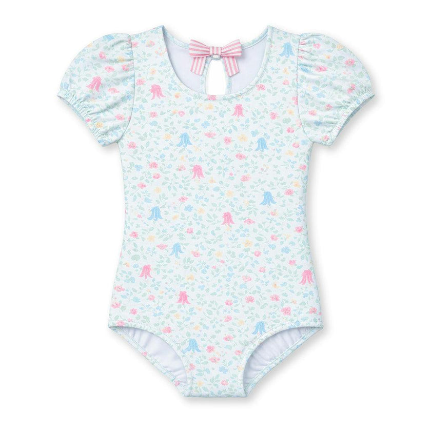 Floral Print Swimsuit with Puff Sleeves